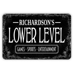 Lower Level Sign - Personalized Metal Wall Art - Custom Name Sign