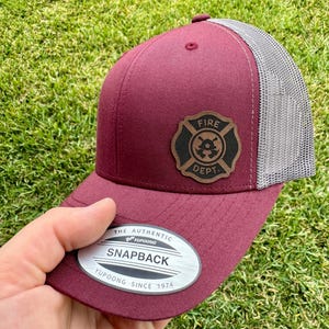 Fireman Fire Department Hat – Snapback Cap with Engraved Fire Department Emblem, Fireman Gift, Mesh Back First Responder Hat, Patch Trucker