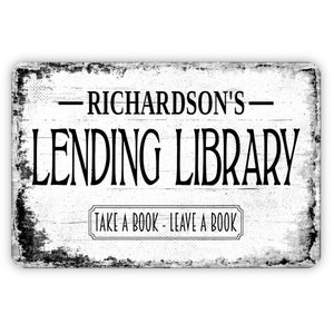 Lending Library Sign - Personalized Reading Room Library Metal Wall Art - Custom Name Sign