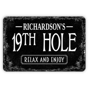 19th Hole Personalized Sign – Relax and Enjoy Golf Bar Wall Decor, Custom Man Cave or Patio Sign for Golfers, Custom Name Vintage-Style Gift