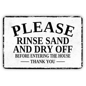 Please Rinse Sand And Dry Off Before Entering The House Thank You Sign - Beach Ocean Metal Sign Wall Art - Vinyl Sticker Decal