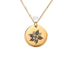 Holly Birth Flower Necklace – December Floral Charm – Gold or Silver – Personalized Winter Birthday Gift – Keychain Available