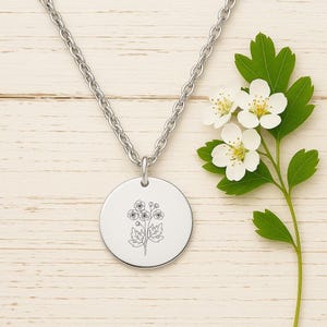 Hawthorn Birth Flower Necklace or Keychain – May Birthday Gift with Personalized Floral Charm in Gold or Silver for Her or Him