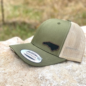North Carolina State Hat Snapback Trucker – Engraved Patch NC Outline Cap, Carolina Pride Gift, Outdoor or Hometown Style