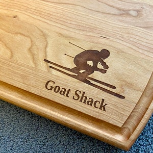 Skiing Cutting Board | Skier Charcuterie Board | Custom Serving Tray | Personalized Housewarming Closing Gift | Mountain Slopes Gift