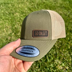 Go On, Git Hat – Funny Snapback Trucker Hat with Engraved Patch, Southern Saying Cap, Rustic Humor Gift, Country Attitude Hat