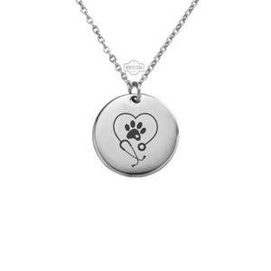 Dog Paw with Stethoscope Necklace – Gold or Silver Vet Tech Charm – Personalized Animal Lover Gift – Keychain Available