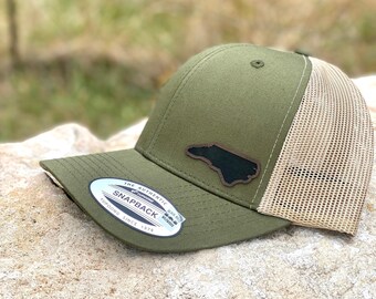 North Carolina State Hat Snapback Trucker – Engraved Patch NC Outline Cap, Carolina Pride Gift, Outdoor or Hometown Style