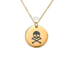 Skull and Bones Necklace – Gold or Silver Pirate or Gothic Charm – Personalized Rebel Jewelry – Edgy Gift – Keychain Available