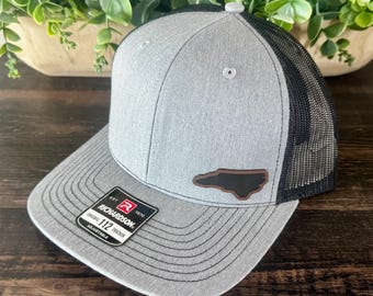 North Carolina State Hat Snapback Trucker – Engraved Patch NC Outline Cap, Carolina Pride Gift, Outdoor or Hometown Style