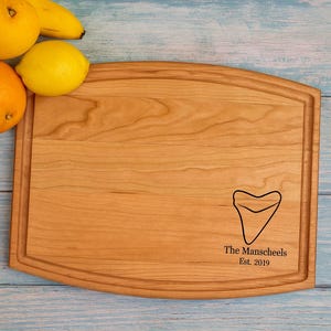 Shark Tooth Cutting Board | Meg Hunting Venice Florida Charcuterie Custom Serving Tray | Personalized House Closing Housewarming Present