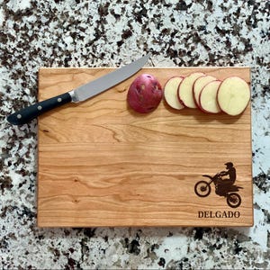 Dirtbike Cutting Board | Motorcycle Racing Charcuterie Board | Custom Serving Tray | Personalized House Closing Gift | Dirt Bike Gift