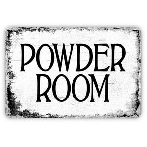 Powder Room Sign - Bathroom Metal Wall Art - Distressed Street or Door Vintage Style Novelty Gift