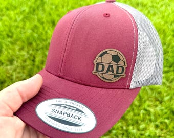 Soccer Dad Hat – Snapback Trucker Hat with Leatherette Patch – Soccer Ball Dad Cap – Gift for Soccer Dads – Sports Dad Hat – Game Day Cap