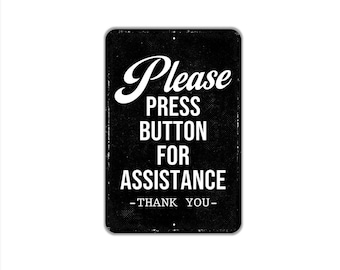 Please Press Button For Assistance Thank You Sign | Reception Desk Metal Sign or Magnet | Office, Store, Shop, Customer Service Decor