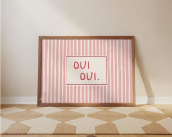 Oui Oui Print – Vintage French Style Wall Art, Minimalist Typography Poster - Red