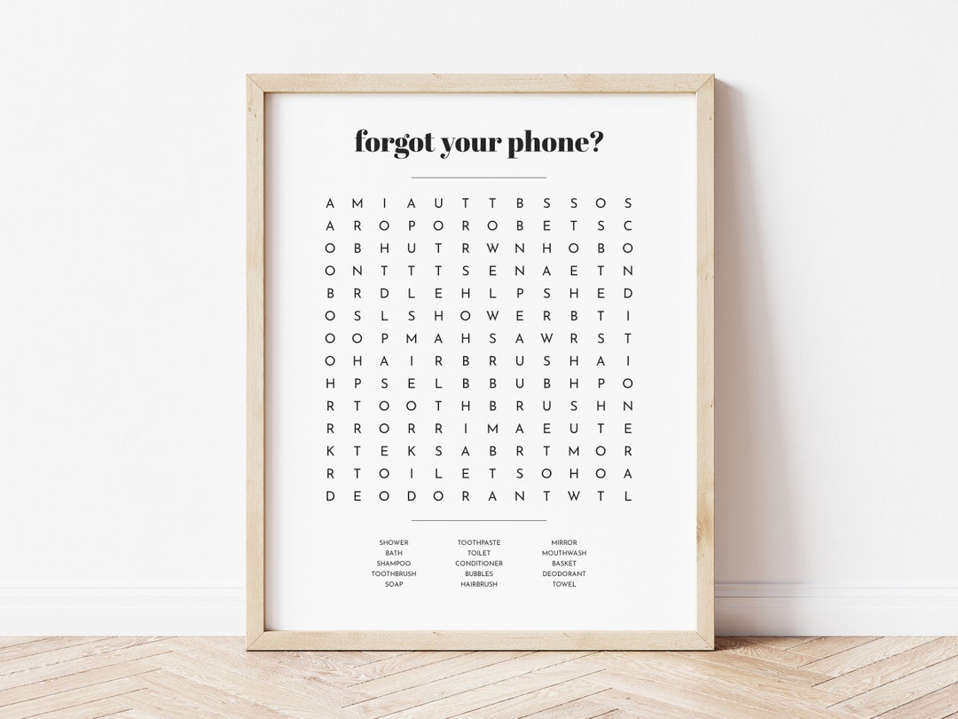 Bathroom Wall Art Word Search Puzzle Print Your Etsy UK