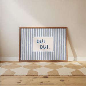 Oui Oui Print – Vintage French Style Wall Art, Minimalist Typography Poster - Blue