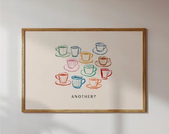 Another Coffee Wall Art Print (Landscape) – Colourful Coffee Cups Kitchen Decor