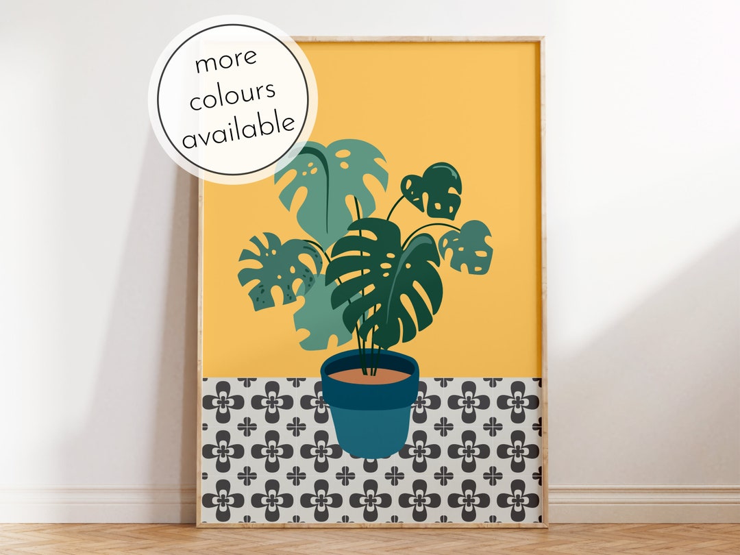 House Plant on Tiled Floor Art Print Botanical Art Deco Etsy
