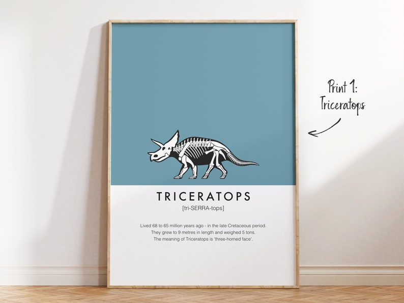 Dinosaur Facts Print Set Nursery and Kids Bedroom dino wall decor for girls and boys room and playroom, dinosaur print wall art image 2