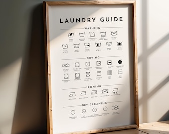 Laundry Guide Print | Laundry / Utility & Kitchen Room Decor and Wall Art, Symbol, Cleaning and Drying Poster