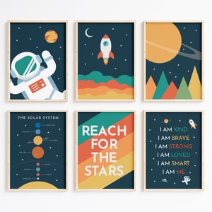 Outer Space Print Set | Nursery & kids space theme bedroom wall decor for girls and boys, space wall art and poster set for playroom