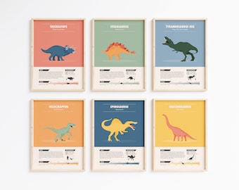 Dinosaur Fact Print Set - Kids Bedroom Wall Art | Dino wall art for girls & boys, nursery art and playroom posters, dinosaur print wall art