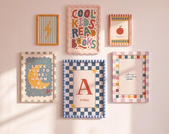 Kids Bedroom & Nursery Gallery Wall Set - 6 Colourful Prints