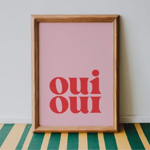 Oui Oui Pink - Bathroom Wall Art Print | Home decor, typography poster, bathroom sign, minimalist, colourful artwork gift image 1