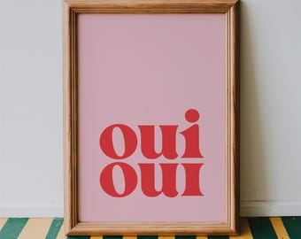 Oui Oui Pink - Bathroom Wall Art Print | Home decor, typography poster, bathroom sign, minimalist, colourful artwork gift