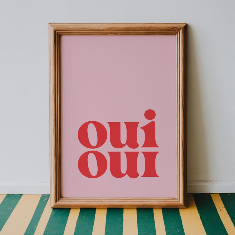 Oui Oui Pink - Bathroom Wall Art Print | Home decor, typography poster, bathroom sign, minimalist, colourful artwork gift image 1