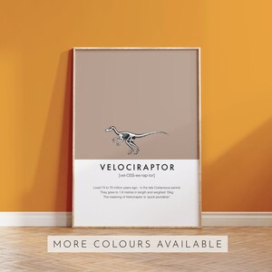 Velociraptor Dinosaur Fact Print | Kids Nursery Decor