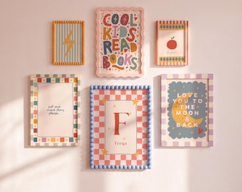 Nursery & Kids Bedroom Gallery Wall Set - 6 Colourful Prints
