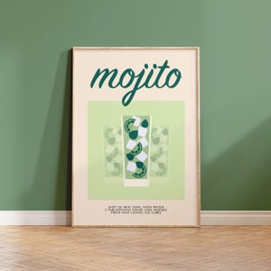 Mojito Cocktail Recipe Print - Vintage Bar Art, Retro Kitchen Decor