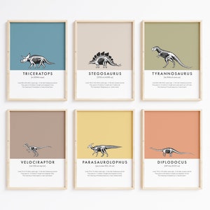 Dinosaur Facts Print Set Nursery and Kids Bedroom dino wall decor for girls and boys room and playroom, dinosaur print wall art image 1