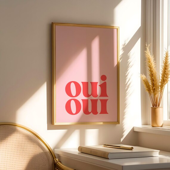 Oui Oui Pink - Bathroom Wall Art Print | Home decor, typography poster, bathroom sign, minimalist, colourful artwork gift