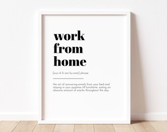 Home Office Definition Print - Work From Home | Office wall art and home decor, work from home, minimalist office poster, funny rude gift