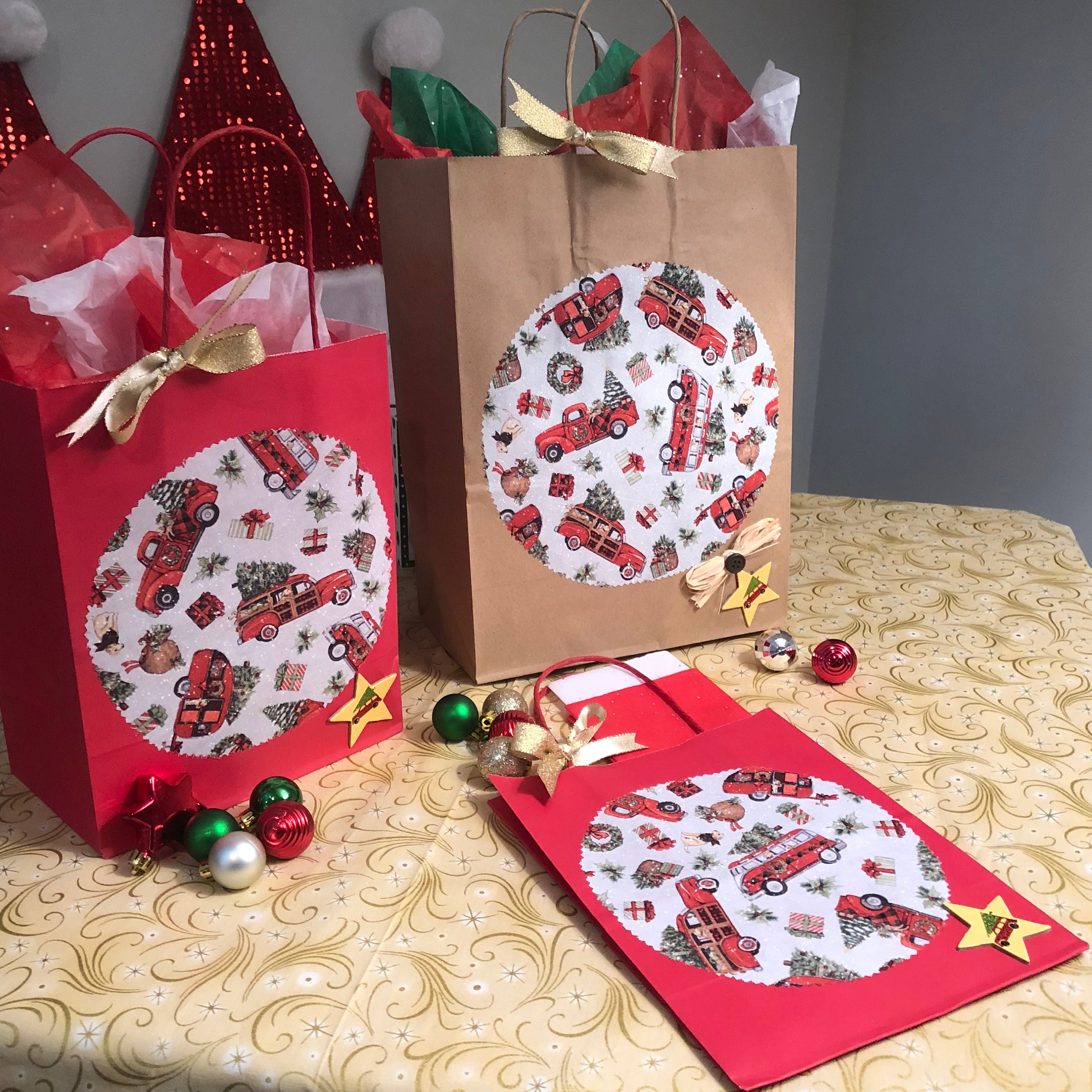 Affordable Christmas Holiday Gift Bags with Vintage Red Trucks Etsy