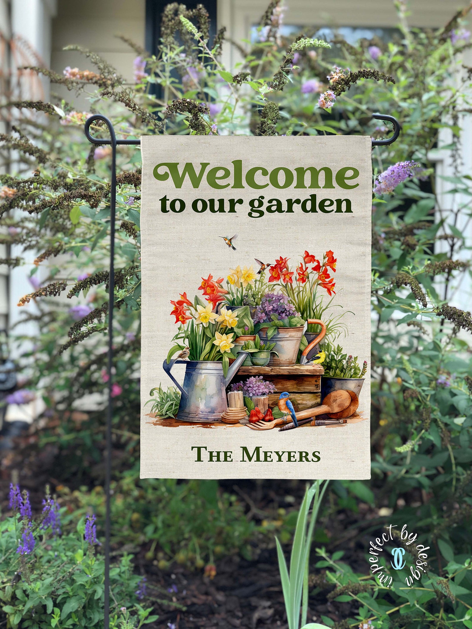 Personalized Spring Garden Flag, Welcome to Our Garden, Last Name Flag ...