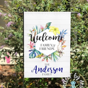 Personalized Welcome Summer Flag, Tropical Summer Garden Flag, Last Name Flag, Custom Flag, Beachy Pool Flag, Custom Yard Flag, Beach Décor
