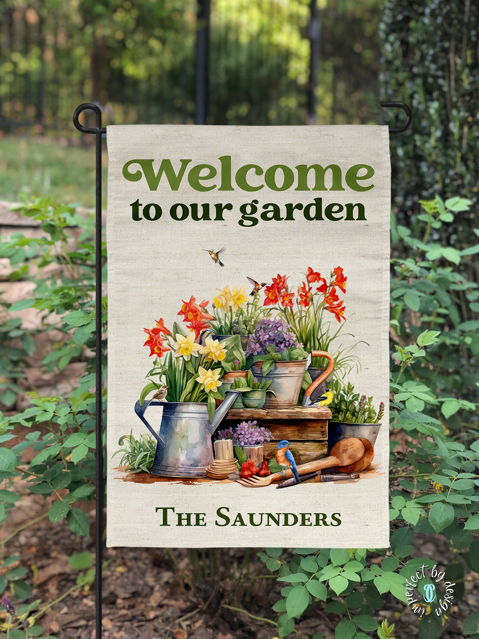 Personalized Spring Garden Flag, Welcome to Our Garden, Last Name Flag ...