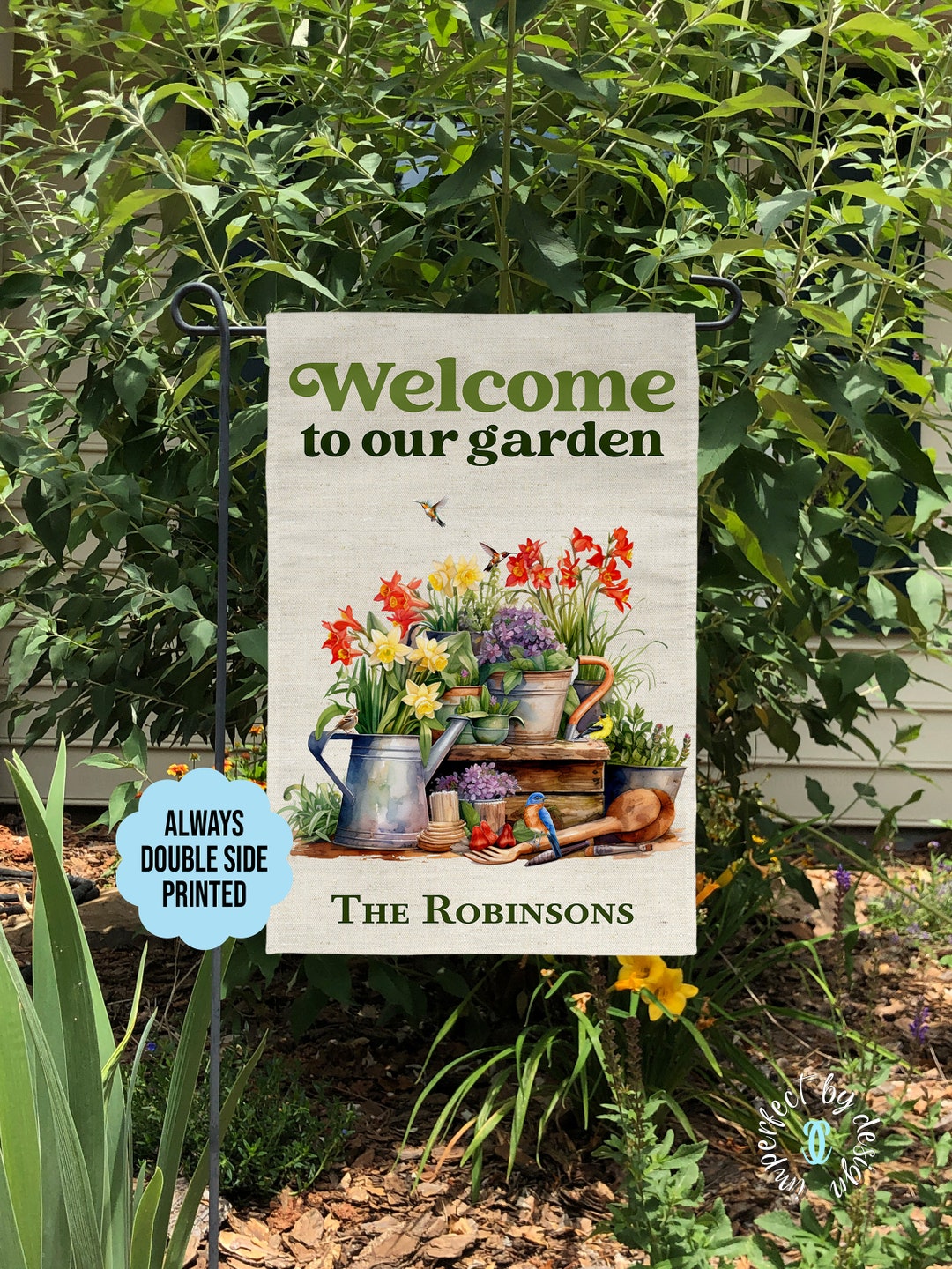 Personalized Spring Garden Flag, Welcome to Our Garden, Last Name Flag ...