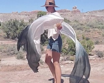 Pair of Belly Dance Costume Silk Fan Veils (Free Case))