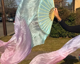 Pair of Belly Dance Costume Silk Fan Veils (Free Case)