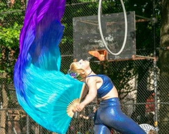 Par de velos abanico de seda 100 % para danza del vientre, estilo burlesque (estuche gratis)