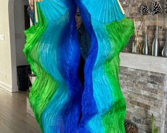 Par de velos para danza del vientre 100 % seda/abanicos de actuación + estuche gratis