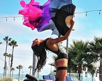 Pair Silk Fan Veils - UV Reactive Belly Dance Costume Pair (free case)