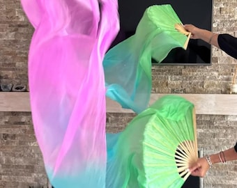 Single 100% Silk Fan Veil + FREE Carrying Case | Handmade Belly Dance Fans