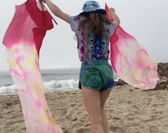 Par de velos de abanico para danza del vientre 100 % seda, estuche sin rayos UV